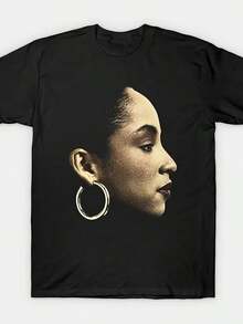 Soul Sade Men's Streetwear Graphic T-Shirt - Black & Golden Portrait Print Crew Neck Short Sleeve Tee, Regular Fit Casual Shirt For All Seasons, Machine Washable Vintage Shirts Graphic Tees Men Camisas Para Hombre Funny Shirts Printed & Shipped In USA - 黑色 - 查看 1