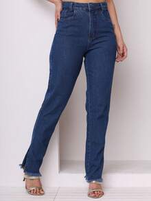 Pencil Jeans/Slit/Fashion In 2025 - 深色水洗藍 - 查看 1