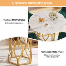 Dining Table Set (5 Pieces), Dining Table Set With 4 Chairs, Kitchen Table Set, Round Dining Table With 100 Cm Diameter And Gold Metal Legs, White MDF Tabletop, Dining Chairs Made Of Dark Green Velvet - Multicolor + MDF - View 4