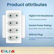 CILIA 2/4 Pcs 4-In-1 Wall Outlet Converter 2300W 250V,CE Certified,Type C Plug,Space-Saving Design For Home & Travel,White - EU F Type Plug(220-240V) - View 7