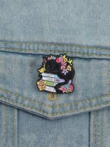 1 件可爱花卉、动物和黑猫卡通书迷胸针，时尚珠宝适合男女，日常佩戴和朋友礼物