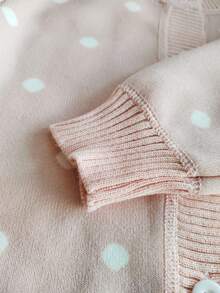 enmi bear 青少年女孩波尔卡圆点开衫毛衣,保暖内衬休闲长袖针织外套,秋冬 - 粉色 - 查看 11