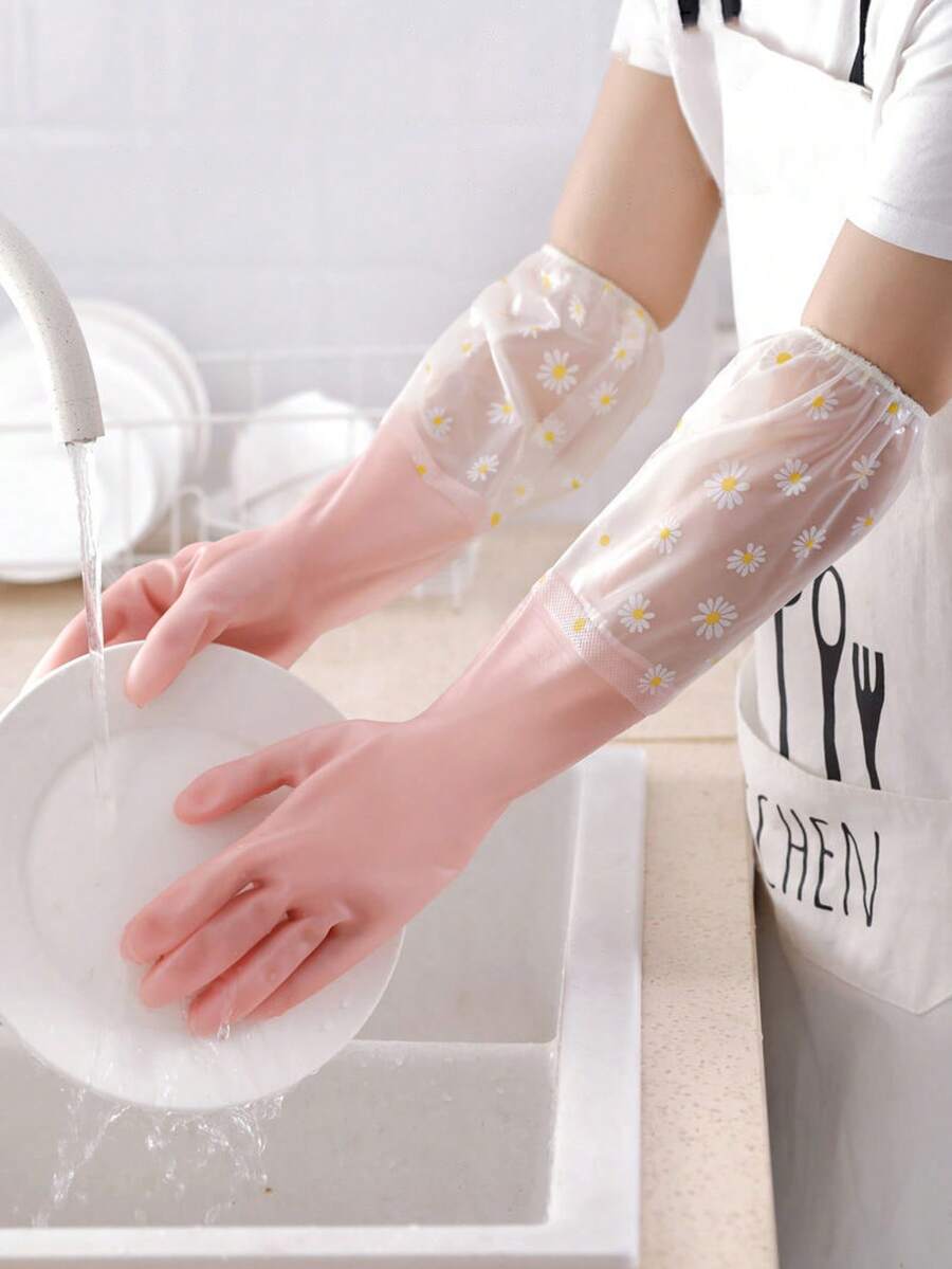 1 双随机颜色长款家用橡胶手套，女士洗碗手套，防滑清洁手套