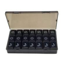 1 pieza Estuche portátil de pastillas con 21 compartimentos y tapa, conveniente para almacenar medicamentos, práctico y elegante para uso diario y viajes - Negro - Ver 4