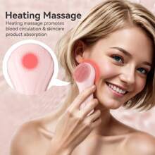 Silicone Face Scrubber Facial Cleansing Brush With Heating And Vibration Electric Waterproof Face Wash Brush With 5 Strength Adjustable For Exfoliating Deep Cleaning And Face Massaging Pink - 粉色 - 查看 5