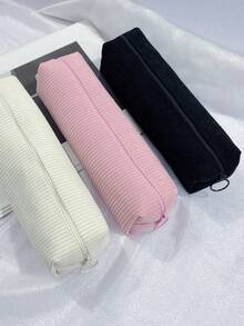 1pc Minimalist Solid Color Corduroy Pencil Case, Multiple Sizes Available, Multi-Purpose Stationery Pouch,For School Supplies,Back To School,Bag - Single Piece - View 1