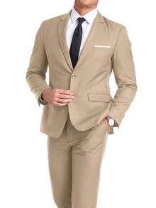 2pcs Men's Elegant Solid Color Suit, Double-Breasted Slim Fit Single-Breasted, Suitable For Party, Wedding Etc., Champagne Color, Size XS-XXXL - 香檳色 - 查看 2