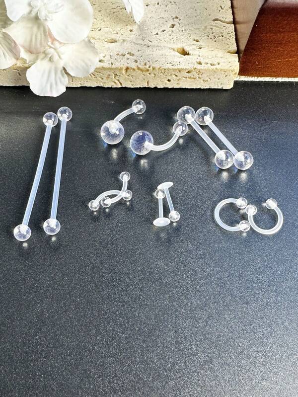 12pcs Set Acrylic Transparent Body Piercing Jewelry Including Belly Button Ring, Tongue Ring, Lip Stud, Eyebrow Stud, Nose Stud. Satisfy Women To Enjoy Navel Ring, Tongue Ring, Lip Stud Piercings. Best Gift For Birthday, Christmas, Anniversary, Valentine's Day, Wedding, Occupation, Costume Party, Halloween Party And More
