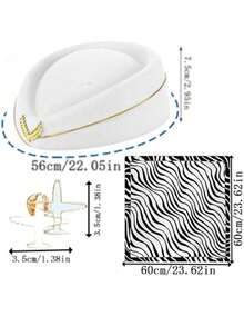 D EXCEED 1/2/3 Pcs Stewardess Hat, Scarf & Airplane Pin Set – Women's Flight Attendant Cosplay Accessories For Halloween, Themed Parties & Costume Events - Multicolor - View 7