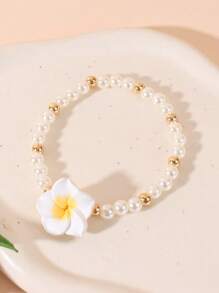 1 Peça Pulseira de Conta de Plumeria de Argila Macia, Adequada para Viagem, Feriado, Vestimenta Diária