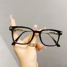 1 buc ochelari de vedere pătrați din plastic, stil casual pentru femei, ochelari de vedere metalici pătrați retro, accesoriu în stil clasic potrivit pentru citit pe calculator/jocuri/TV/utilizare telefon mobil, ameliorează oboseala ochilor, rame elegante cu lentile transparente, unisex.