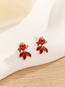 1-6对时尚金鱼、树、可爱水钻镶嵌水果系列耳钉套装