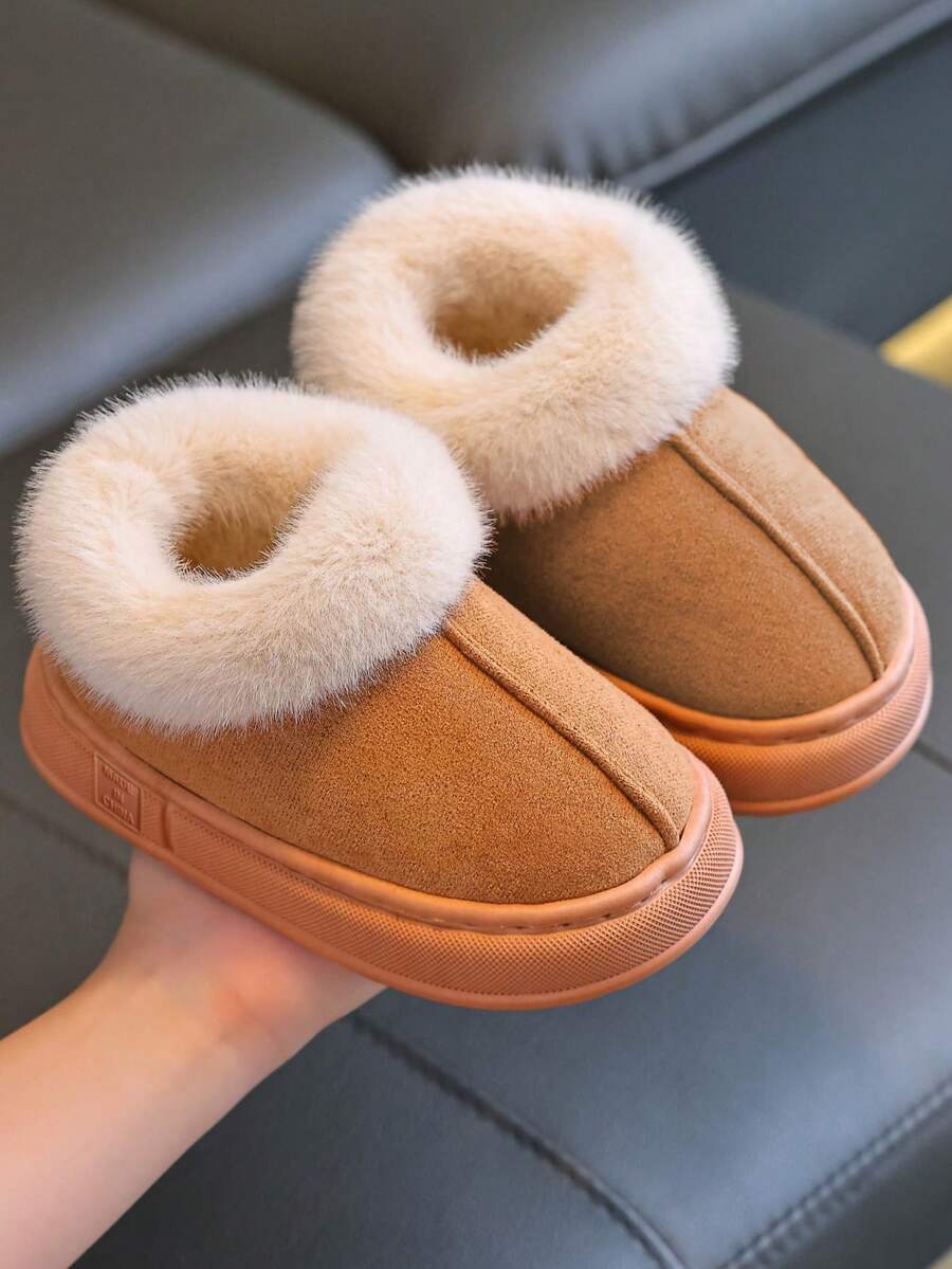 Children's Slippers With Heels In Autumn And Winter 2025 New Small, Medium And Large Boys And Girls Children's Indoor Home Plush Fur Slippers Soft Sole Casual Simple - Lạc đà - Xem 1