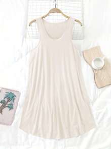 3pcs Plus Size Basic Casual Dress Set, Round Neck Solid Color Slip Dress For Women, Spring/Summer, All Season, Moo Moo