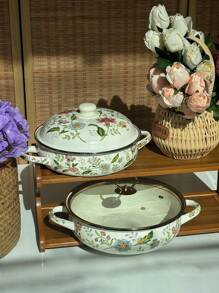 27cm/24cm Enamel Dinnerware Set, Including Baking Tray, Casserole, Soup Pot, Cooking Pot And Seafood Pot, Suitable For Restaurant, Home, Living Room And Kitchen. Great For Serving Bread, Turkey, Cheese Bread, Pizza, Seafood And Hand-Pulled Rice. Ideal For Outdoor Activities, Weddings, Parties, Gifts, Birthdays, Thanksgiving, Harvest Festival, And Family Gatherings. - Flowers and Birds - View 5