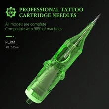 20 Stück T-REX grüne Tattoo-Nadel-Patronen RL/RM Einweg-Silikon-Profi-Sterilisierte runde Liner für Patronenmaschinen Griffe