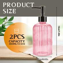 "2-Pack 13oz Glass Soap Dispensers With Black Plastic Pumps - Refillable Hand Soap & Lotion Bottles, Crystal Clear Liquid Dispensers For Bathroom, Kitchen Countertop, Hotel & Modern Home Decor" - 粉色 - 查看 7