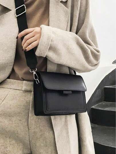 Fashionable Wool Flap Square Women Shoulder Bag, Classic Solid Color Quilted Crossbody Lipstick Storage Bag Retro New PU Leather Cosmetic Shoulder Bag Square Wallet With Adjustable Wide Strap Handbag, Suitable For Outdoor