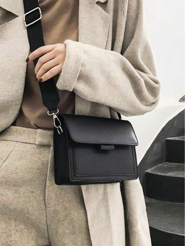 Fashionable Wool Flap Square Women Shoulder Bag, Classic Solid Color Quilted Crossbody Lipstick Storage Bag Retro New PU Leather Cosmetic Shoulder Bag Square Wallet With Adjustable Wide Strap Handbag, Suitable For Outdoor