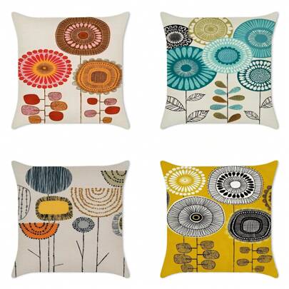 Linen Cushion Covers Artistic Dandelion Pattern Cushion Covers Set Of 4 Square Decorative Cushions Sofa Cushion Covers Flowers Butterfly Painting Cushions Cushion Covers Watercolor Flowers And Christmas Snowman Scenery Decorative Cushions Sofa Cushions