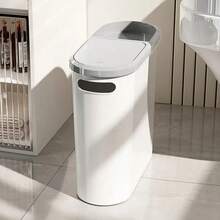 Multifunctional Large Capacity Trash Can With Lid - Stylish Push-Open Design, Suitable For Bathroom, Kitchen And Bedroom, Bathroom Trash Can - 1-white - View 3