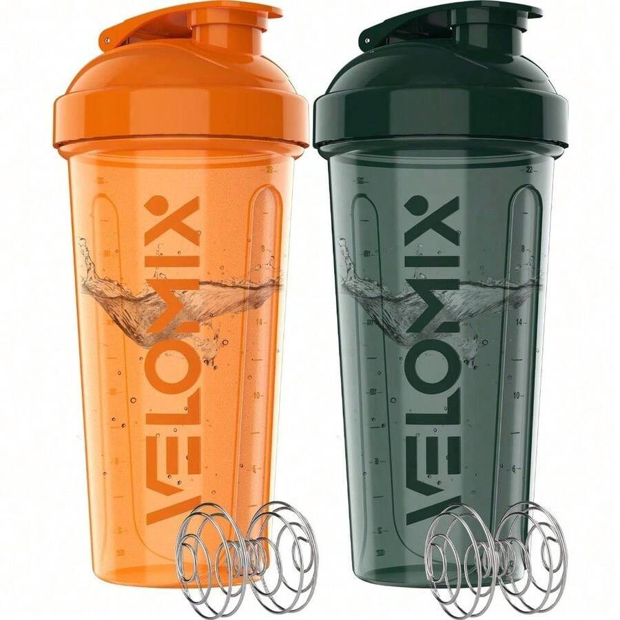 2-Pack 28oz/830ml Premium Shaker Bottles With 4 Stainless Steel Balls - Leakproof Mixer Cups For Protein, Smoothies & Meal Replacement - Gym, Office, Travel & Home Use - Blue & Clear Combo With Measurement Marks - 96) 綠色/橘色 - 查看 1