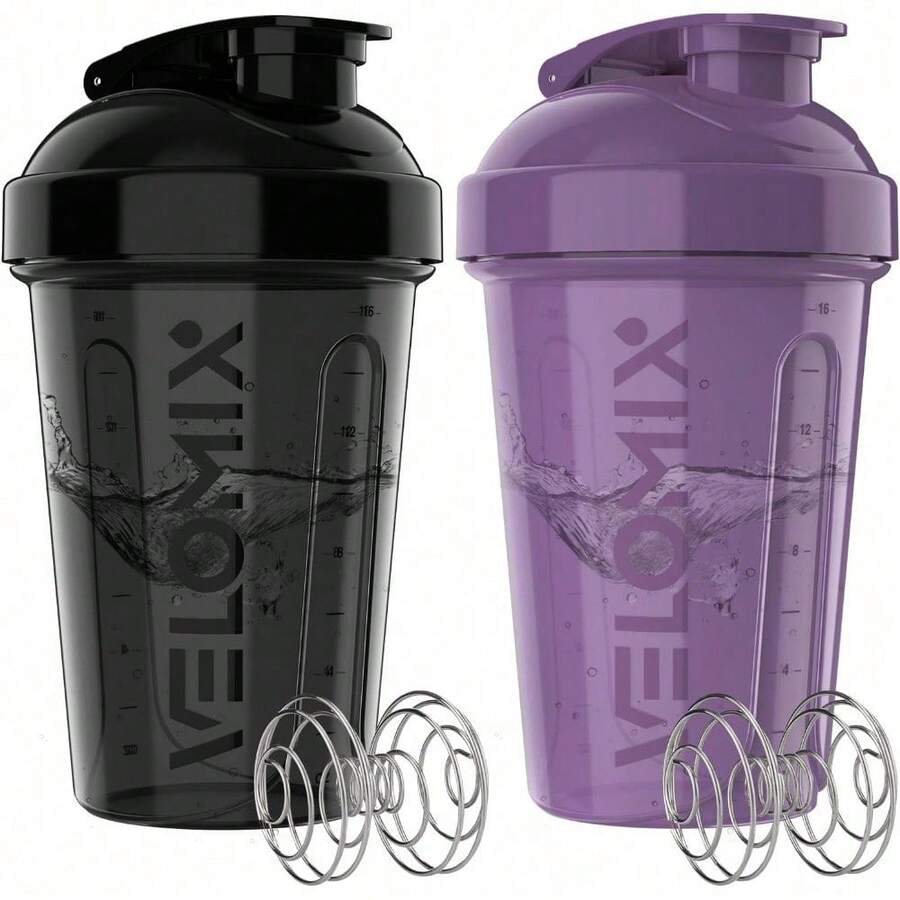 2-Pack 20oz Leakproof Shaker Bottles With 2 Stainless Steel Mixing Balls - Gym/Workout/Travel/Office Protein Shakers For Smoothies, Pre-Workout & Weight Loss Drinks, BPA-Free & Odor-Resistant (Green & Black) - Purple / Black - View 1