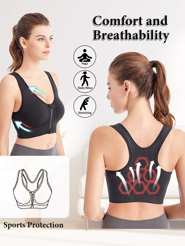 Women's Front-Zip Sports Bra With Removable Pads – Seamless Wire-Free Yoga & Workout Bra For Gym, Fitness & Daily Wear – Comfortable Supportive Activewear