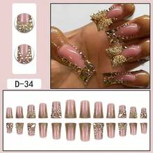 MGold Rhinestones Butterfly Pr On Nails Medium Duckbill Design Coffin Full Cover Artificial Acrylic French Stick On DIY Glue On For Women Manicure Kit8001 - Đa - Xem 3
