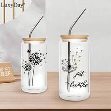 UV DTF 杯子转印纸 - 12 张蒲公英 UV DTF 杯子包装纸，适用于 16 盎司玻璃咖啡杯，Just Breathe Uvdtf 转印纸，适用于水瓶工艺品创意礼品，LuxyDay 品牌 - 黑色 - 查看 5