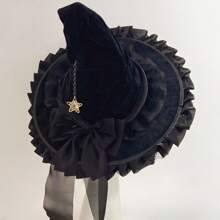 1pc Retro Witch Hat Costume Accessory, Polyester Fiber Witch Hat For Party Role Play, Mask Hat Holiday Decoration, Elegant Headwear Halloween