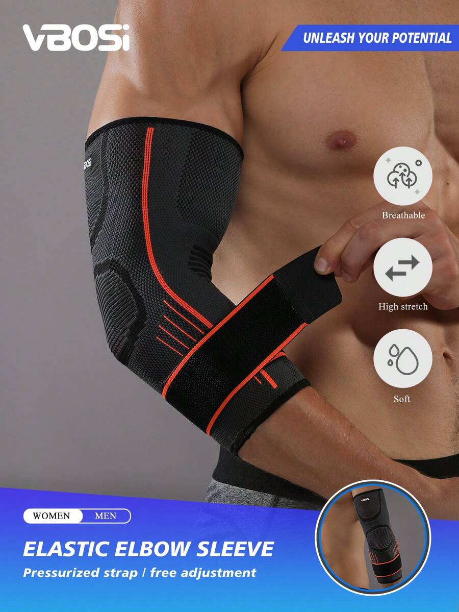 VBOSI 1 pieza Manga elástica y transpirable para el codo con correa ajustable para mujer y hombre para baloncesto, ciclismo, gimnasio, accesorios de gimnasio, coderas - Negro - Ver 1