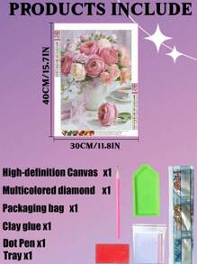 1pc "Pink Floral Tea Time" 5D Diamond Painting Set DIY Full Diamond Gem Art Embroidery Painting Wall Decor Adult Beginner Gift 30x40cm