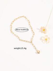 Nooxian 1pc Pendant Necklace, Smooth Heart Shaped Pendant Y-Necklace, Hiphop Style For Women (Random Quantity Of Chain Rings) - Yellow Gold - View 8