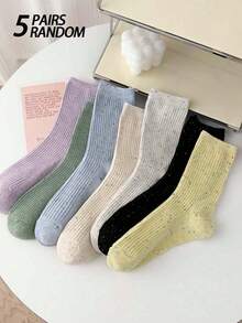 1/5 Paia di calze alla caviglia da donna, a pois rosa e gialli in rete, di moda semplice e personalizzate, molto attraenti, morbide e confortevoli, traspiranti, adatte per abbinarsi a qualsiasi scarpa