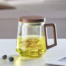 加厚茶饮杯，带独立杯盖和手柄。办公室玻璃水杯，茶水分离。防漏。