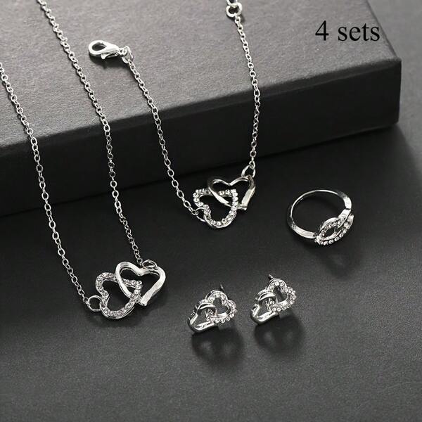 Fashion Necklace Set 4- Dazzling Silver Heart Women's Long Chain Set - Exquisite Accessories - Diverse Clothes And Accessories - Exquisite Gifts