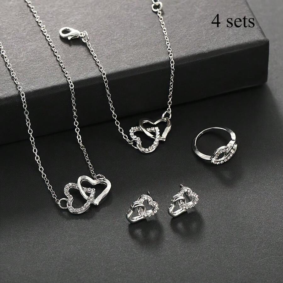Fashion Necklace Set 4- Dazzling Silver Heart Women's Long Chain Set - Exquisite Accessories - Diverse Clothes And Accessories - Exquisite Gifts - Bạc - Xem 1