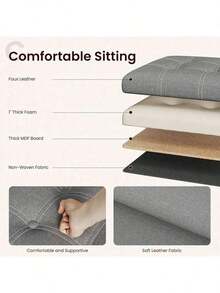 Free Shipping15 Inches Storage Ottoman Cube Set Of 2, Foldable Storage Boxes Footrest Step Stool, Padded Seat For Dorm Ving Room, Support 300lbs, Ne Fabric Grey Dgds - Grey-2pack - 查看 6