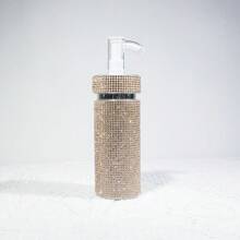 1 件可再填充 200 毫升水钻镶嵌乳液分配器泵瓶，奢华闪亮风格，无缝圆柱形，带全水钻图案