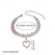 1pc Silver Rhombus Chain & Heart Pendant Anklet