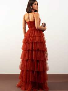 Luxurious Ruffled Dress For Bridesmaid/Graduation Wedding - 亮橙色 - 查看 3