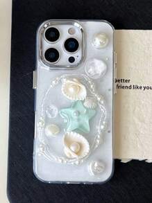 1 件 INS 贝壳海星海螺珍珠水波纹创意透明手机壳适用于 17 Air 16 15 14 13 12 11 Pro Max Plus 柔软硅胶后盖