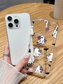 Halloween Theme Phone Case - Ghosts, Bats, Cute Floral Cartoon Style Transparent Air Cushion Full Coverage Anti-Slip Soft Phone Case, Compatible With IPhone 13, 15, 16 Pro Max, IPhone 16, IPhone 14, IPhone 16 Plus, Galaxy Phones Waterproof Shockproof Anti-Fall Scratch Resistant - Multicolor - View 3