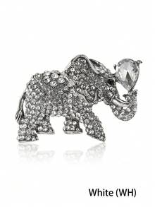 Vintage Rhinestones Elephant Brooch - Elegant Crystal Animal Pin For Friends Party/Banquet Gift Accessory Decoration & Good Luck Gifts - The Elephant (1777) - View 9