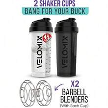 2-Pack 28oz/830ml Premium Shaker Bottles With 4 Stainless Steel Balls - Leakproof  Mixer Cups For Protein, Smoothies & Meal Replacement - Gym, Office, Travel & Home Use - Blue & Clear Combo With Measurement Marks - 45 OZ Black / Transparent - View 2