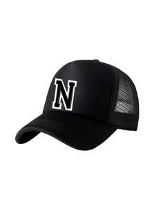 1顶儿童透气棒球帽，A-Z字母刺绣，女童网眼可调节后扣帽，户外休闲帽，适合3-14岁儿童 - 黑色 - 查看 5