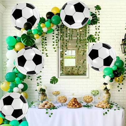 3/6 كرة قدم عملاقة من البالونات الفويلية بقطر 22 بوصة - ديكورات حفلة كرة قدم 4D ذاتية الإغلاق، مناسبة لعيد الميلاد والتخرج وعيد الأب - بألوان أسود وأبيض، لا تحتاج إلى كهرباء