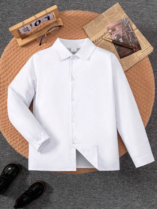 Camicia bianca a maniche lunghe di stile classico e casual, adatta per ragazzi - per attività formali come feste, spettacoli, concorsi di bellezza, ecc.