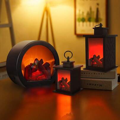 1 件火焰壁炉灯，逼真的木炭火焰灯，复古风格装饰，室内和庭院装饰，适合圣诞节、感恩节、万圣节，智能触摸开关木炭装饰，盒装复古壁炉风格家居装饰，模拟木炭火焰 LED 灯，创意方形壁炉装饰，圣诞节庆祝氛围灯（电池供电，不含电池）